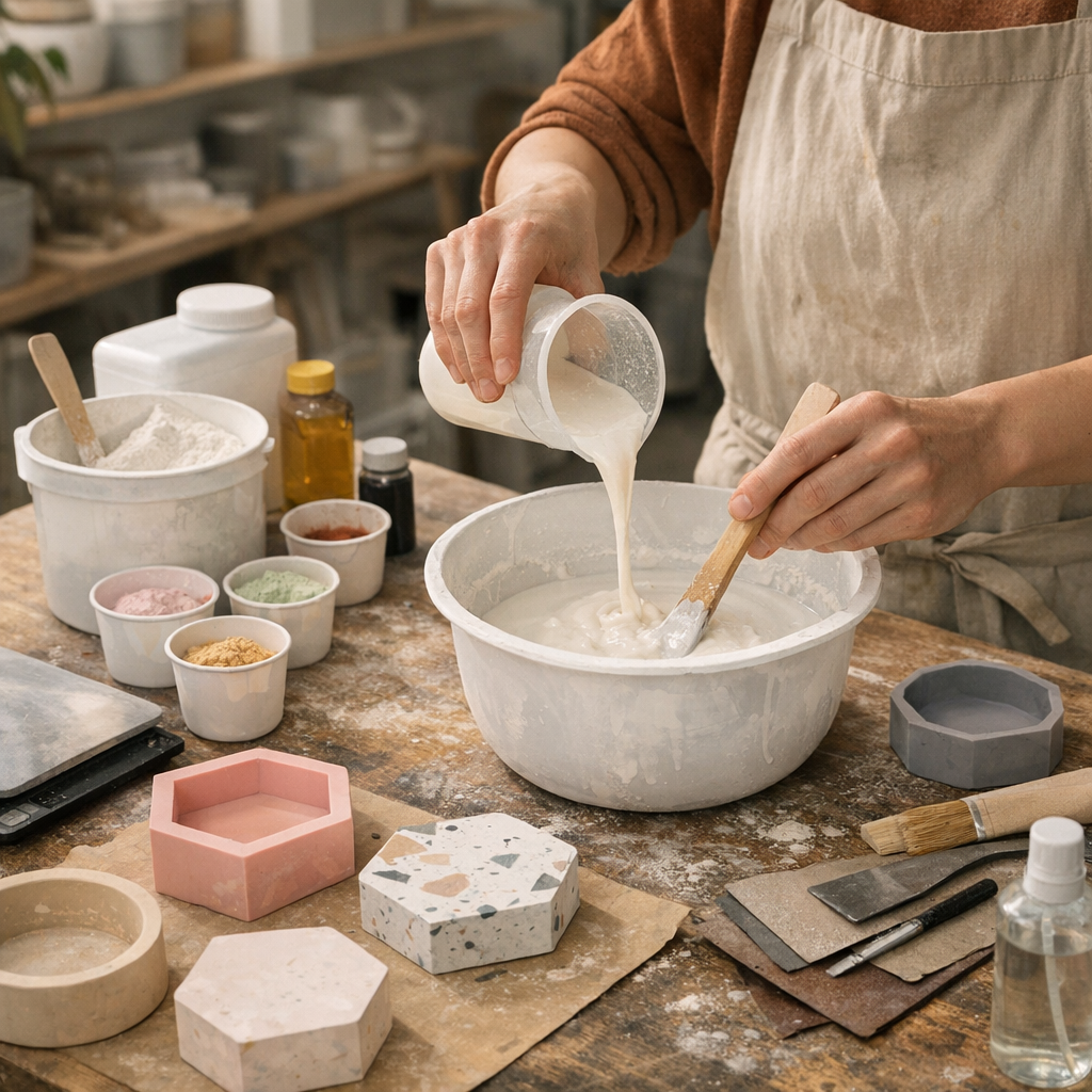Comment travailler la jesmonite en atelier&nbsp;: méthode, matériel et gestes clés